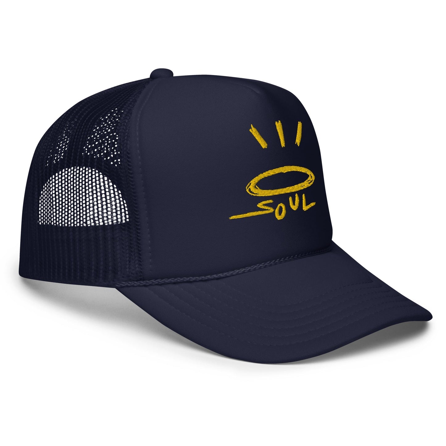 HALO "Samsara" NAVY BLUEBERRY Embroidered 3-D Puff Trucker Hat x De La Soul Childs' Infamous Logo and Signature *FREE SHIPPING ON ME, LIMITED TIME*